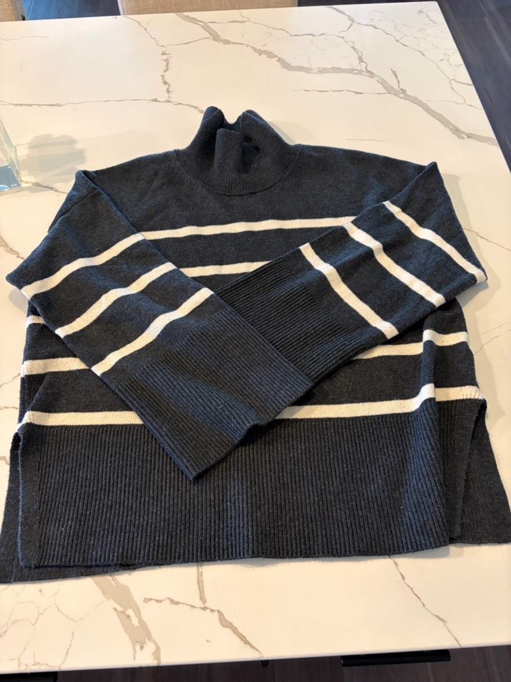 Banana Republic Charcoal Gray and White Striped Turtleneck Sweater
